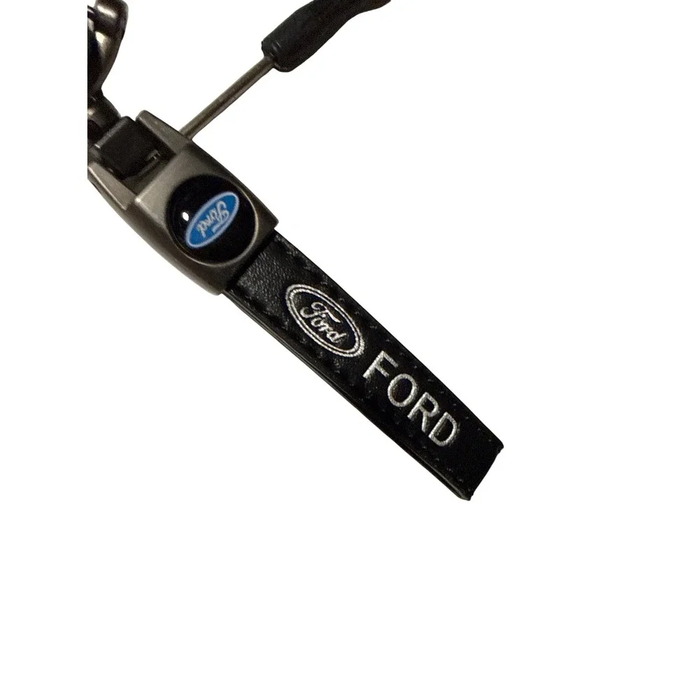 Ford Black Leather Keychain Gunmetal Carabiner Clip with Mini Screwdriver Tool